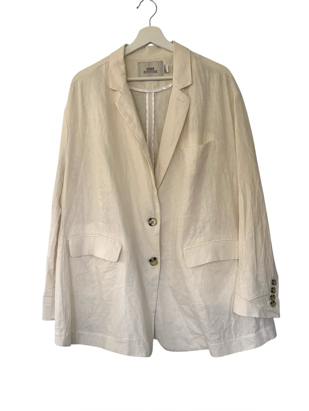 Urban Outfitters Cream Linen Relaxed Blazer Women’s Size Medium PocketsU lined